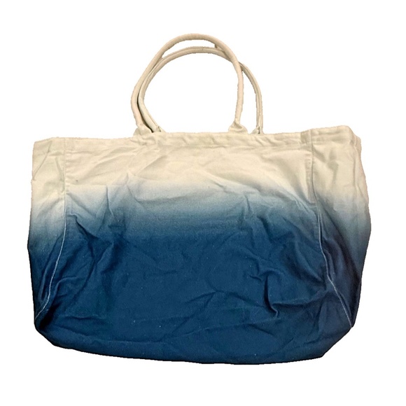 Athleta Tote Bag Gym Blue Ombre Large Canvas Shopping Bag 17.5X13 Travel Open - Picture 3 of 8